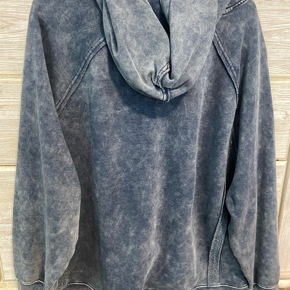 Women’s Navy Blue Acid Washed Hoodie | Sweatshirt | Oversized | Long Sleeve - Picture 2 of 4